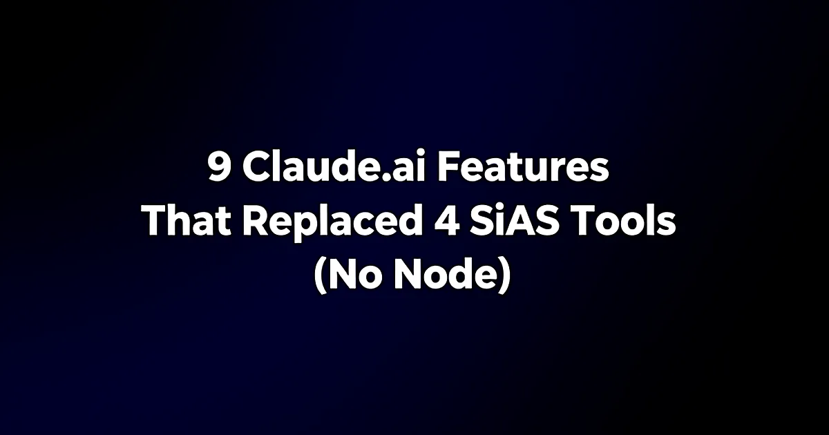 Nine glowing Claude.ai feature icons absorbing and replacing four fading SaaS app logos in abstract orbit