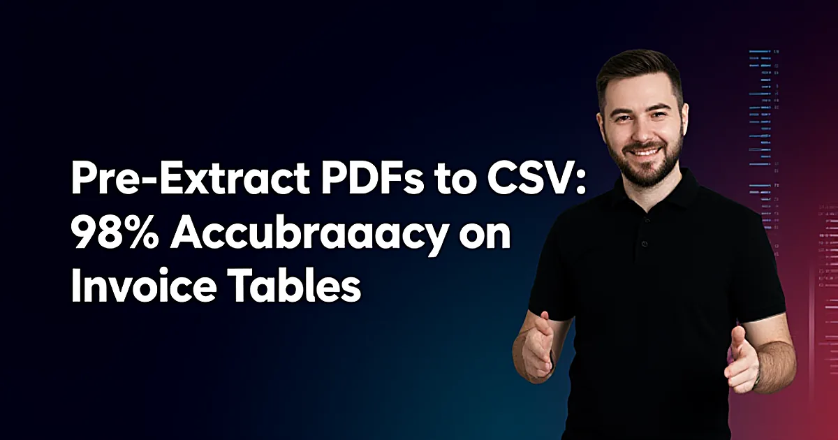 Abstract tech illustration: Pre-Extract PDFs to CSV: 98% Accuracy on Invoice Tables